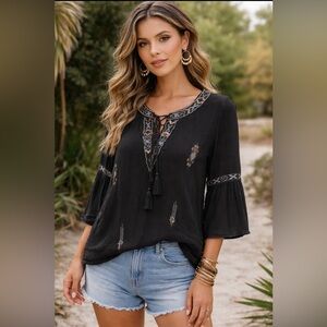 Design Lab Lord Taylor metallic beading and embroidered Tunic Top Sz Medium